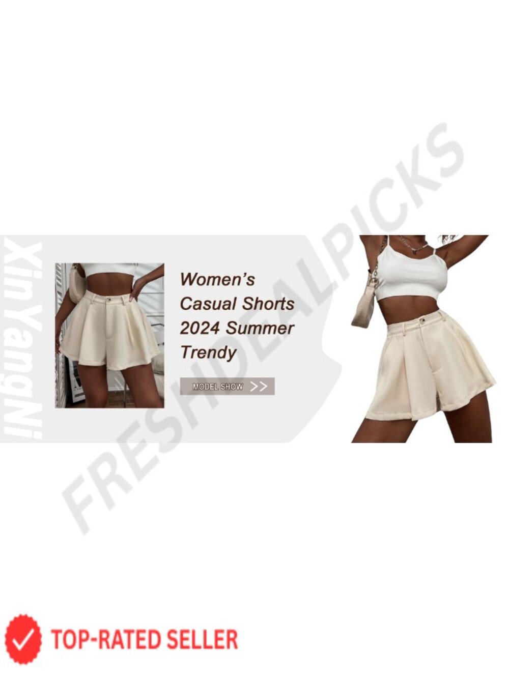 Elastic High Waisted Wide Leg Pleated Flowy Casual Shorts with Pockets - Picture 6 of 6